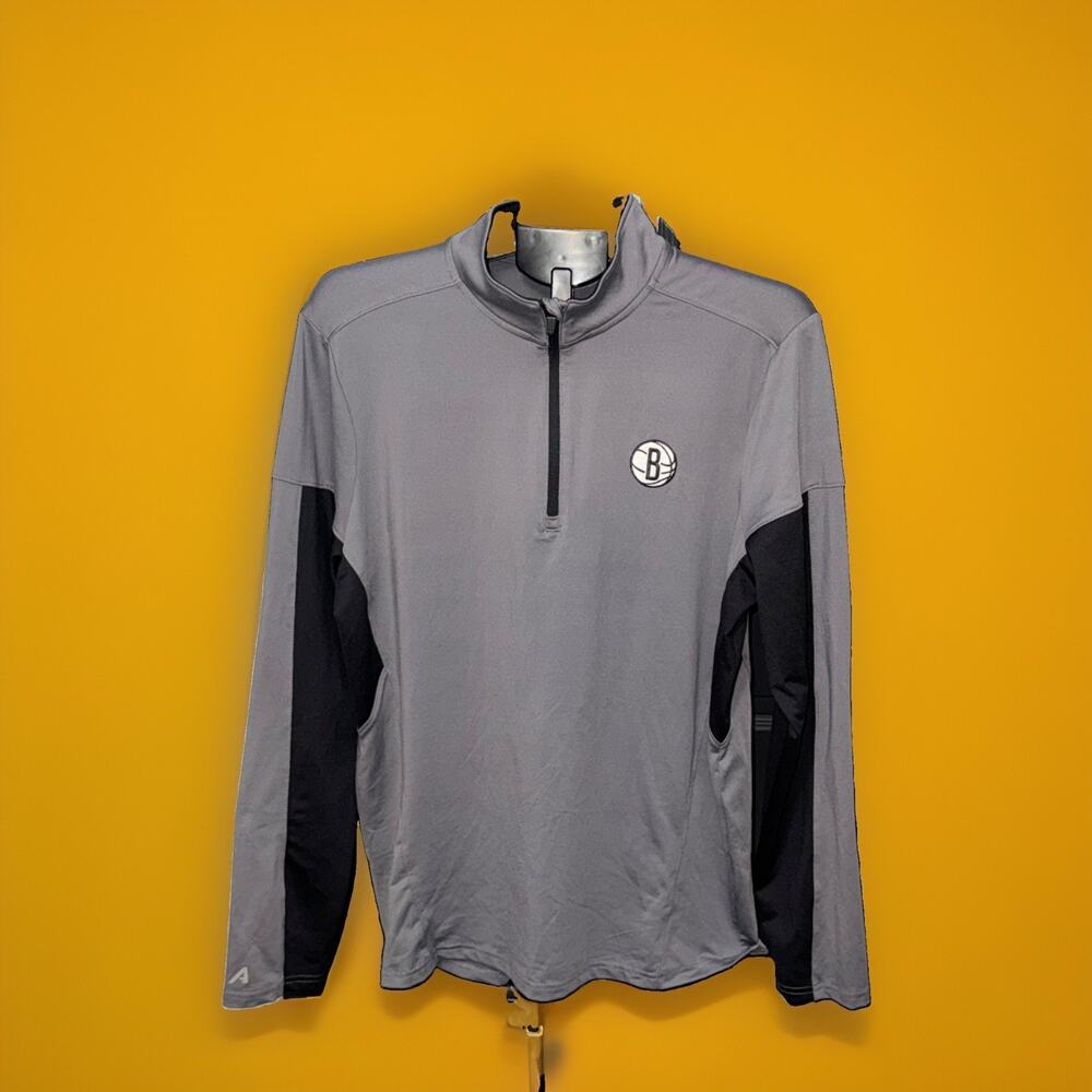 Antigua Brooklyn Nets NBA Men's Gray Quarter-Zip Pullover Jacket Sweatshirt MED